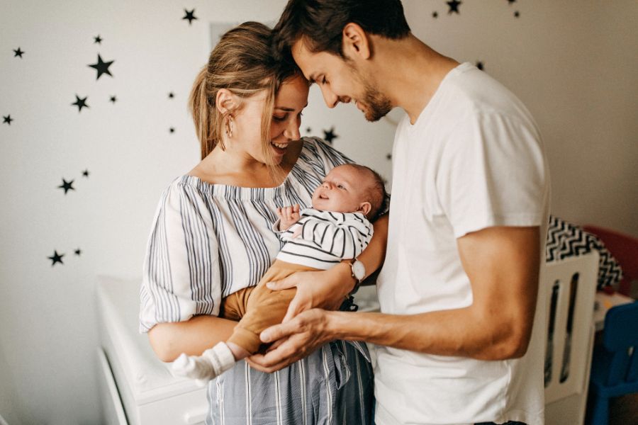 A couple with a newborn baby